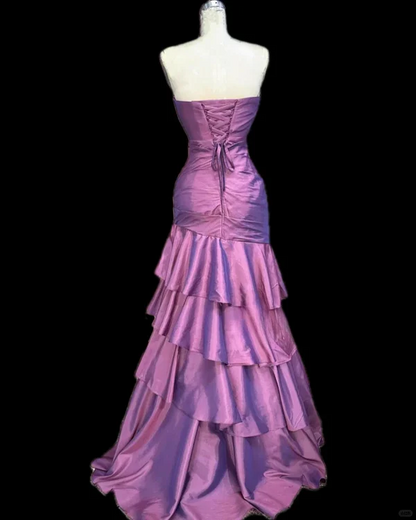 Sweetheart Layered Long Prom Dresses Satin Purple Evening Gowns J9285