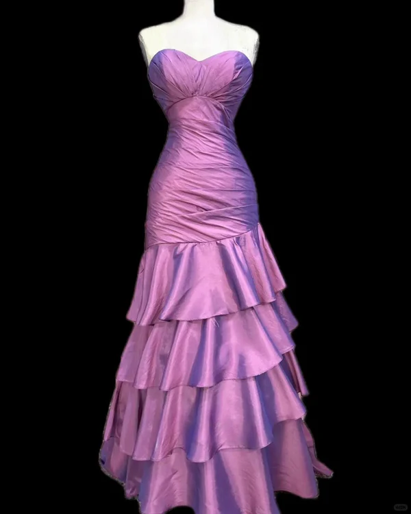 Sweetheart Layered Long Prom Dresses Satin Purple Evening Gowns J9285