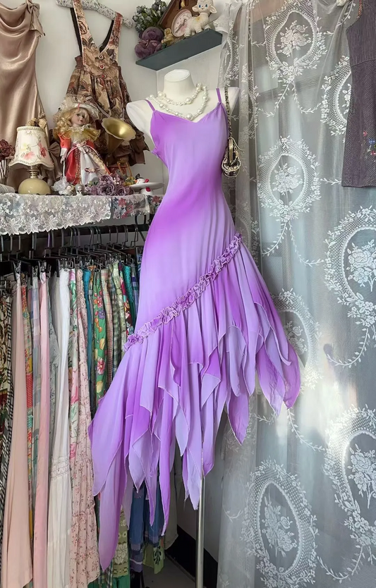 Purple Chiffon Ruffle Prom Dresses Formal Party Dresses J9296