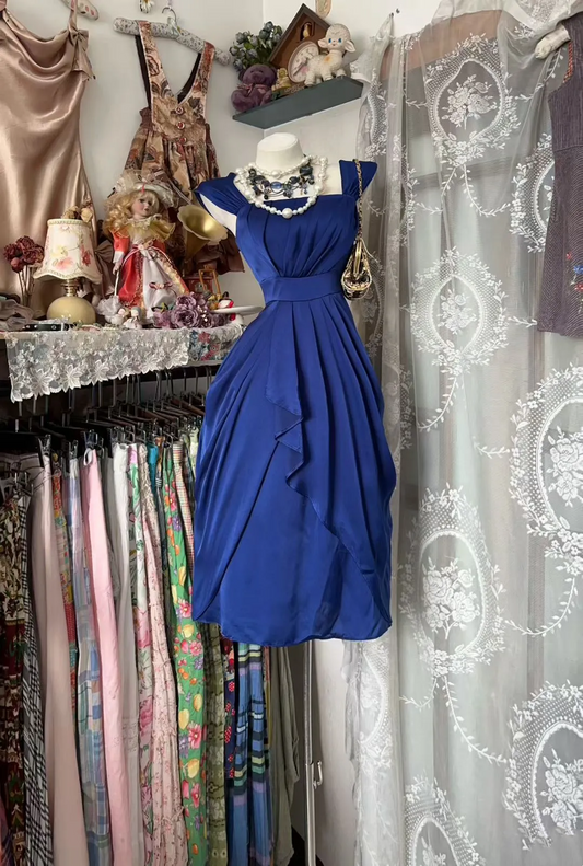 Royal Blue Chiffon Midi Prom Dress Homecoming Dress J9303