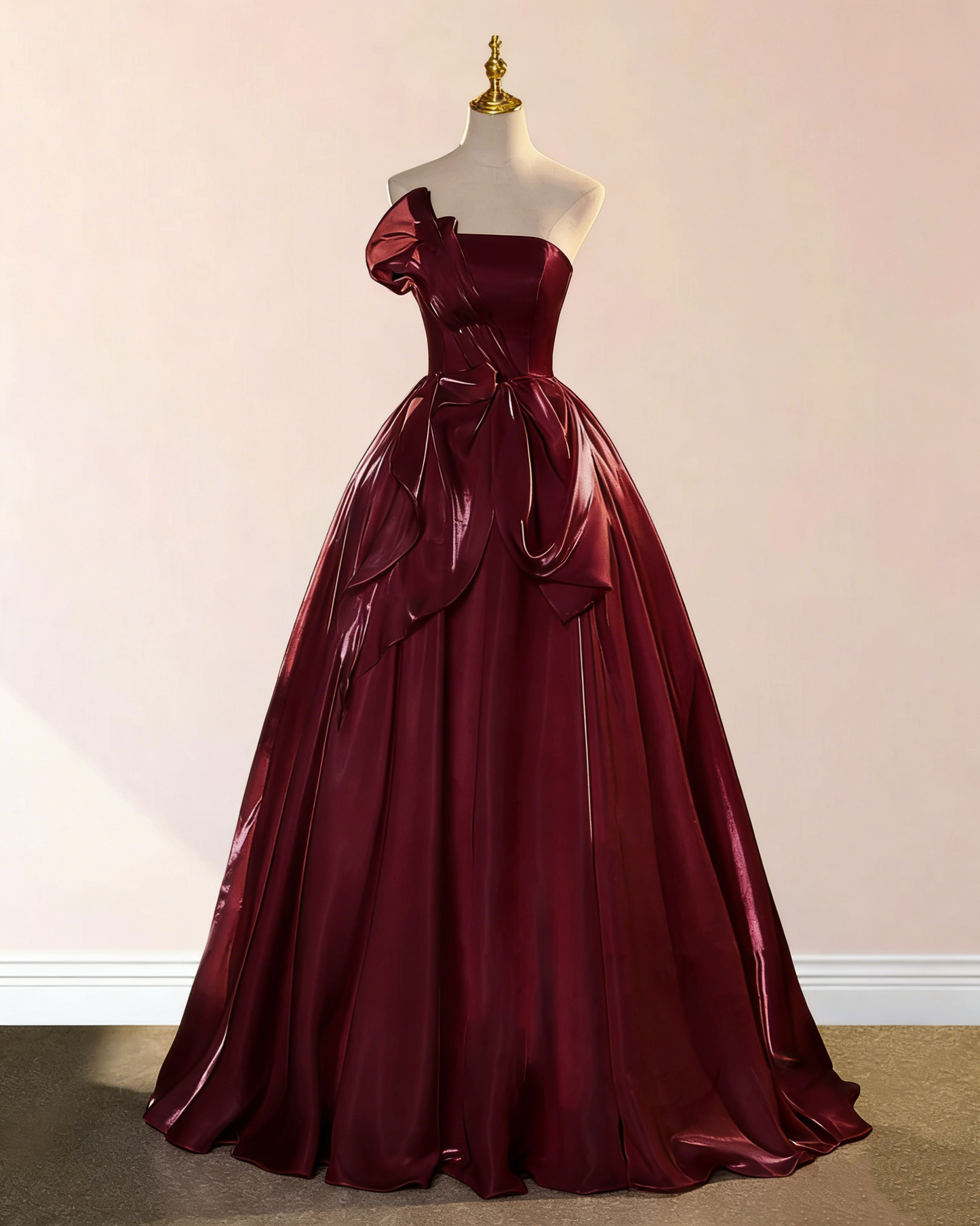 Rosa Etuikleid, lang, mit Seitenschlitz, Satin, formelles Kleid J8820