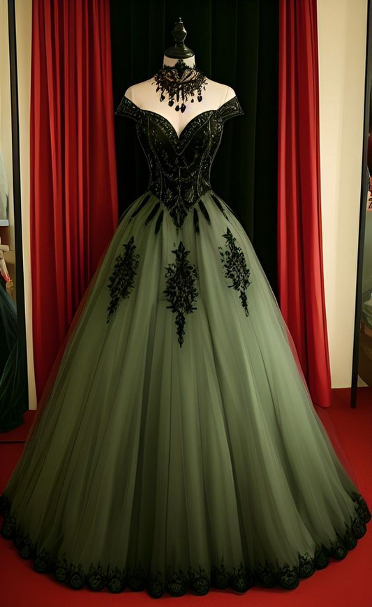 A-Line Green Tulle Prom Dress Formal Princess Birthday Dresses J9319