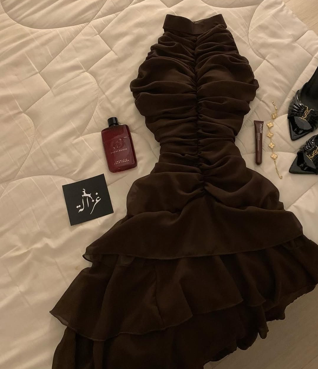 A Line Brown Prom Dress Chiffon Layered Formal Dress J9320