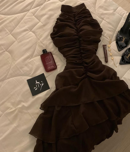 A Line Brown Prom Dress Chiffon Layered Formal Dress J9320