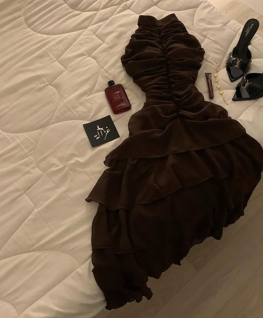 A Line Brown Prom Dress Chiffon Layered Formal Dress J9320