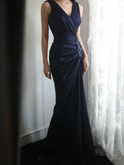 Rosa Etuikleid, lang, mit Seitenschlitz, Satin, formelles Kleid J8820