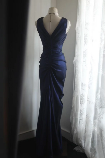 Rosa Etuikleid, lang, mit Seitenschlitz, Satin, formelles Kleid J8820