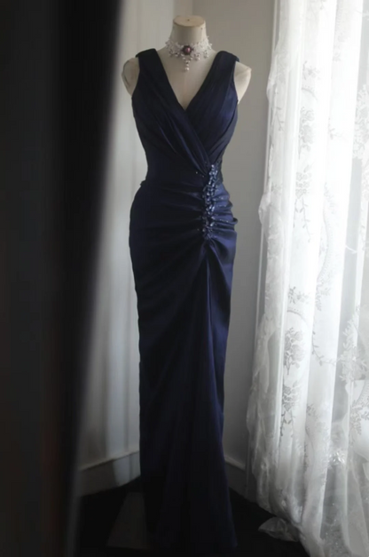 Rosa Etuikleid, lang, mit Seitenschlitz, Satin, formelles Kleid J8820