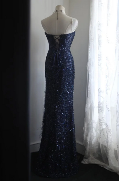 Robe de soirée fourreau noire sexy longue avec fente J8826