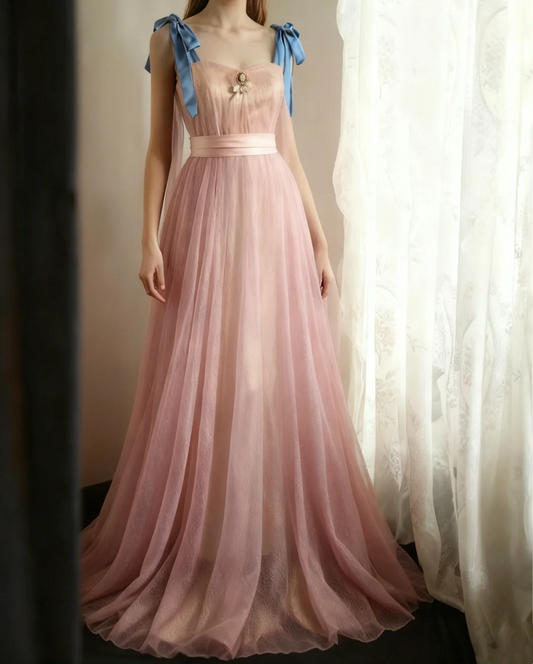 A Line Pink Tulle Prom Dress Formal Party Dress Birthday Dress J9325