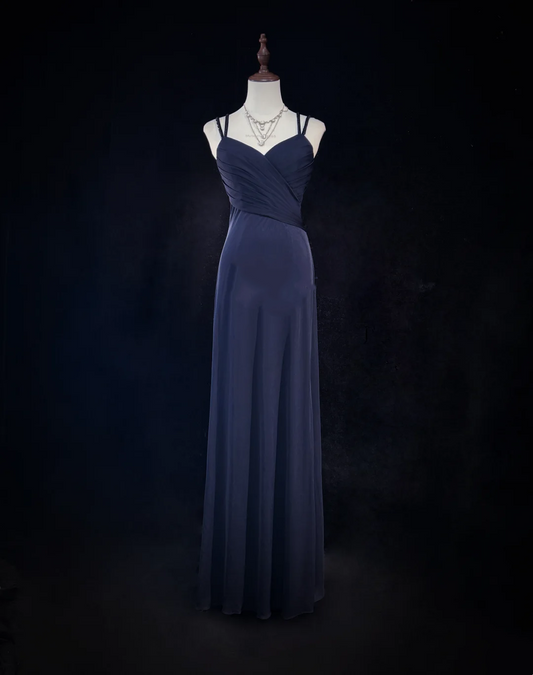 Navy Blue Sexy Prom Dress Backless Beaded Formal Party Dress J9329