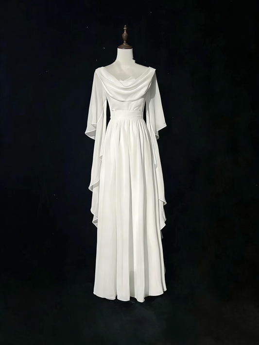A Line White Long Sleeves Wedding Dress Modest Evening Dress J9330