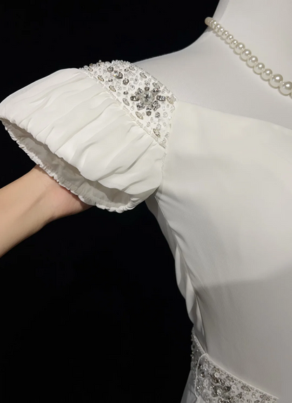 Rosa Etuikleid, lang, mit Seitenschlitz, Satin, formelles Kleid J8820