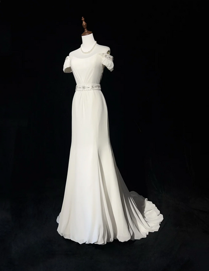 Rosa Etuikleid, lang, mit Seitenschlitz, Satin, formelles Kleid J8820