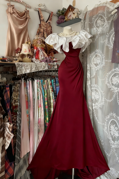 Ruffle Off The Shoulder Black Prom Dress Mermaid Formal Party Dress J9342