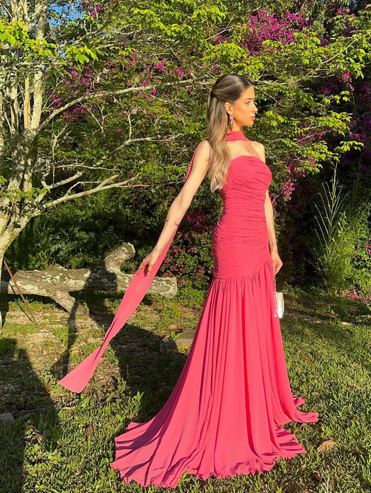 Backless Chiffon Wedding Guest Dress Formal Party Dress J9344