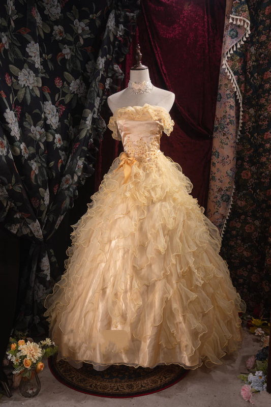 Strapless Yellow Ruffle Ball Gown Ruffle Sweet 16 Birthday Dress J9346