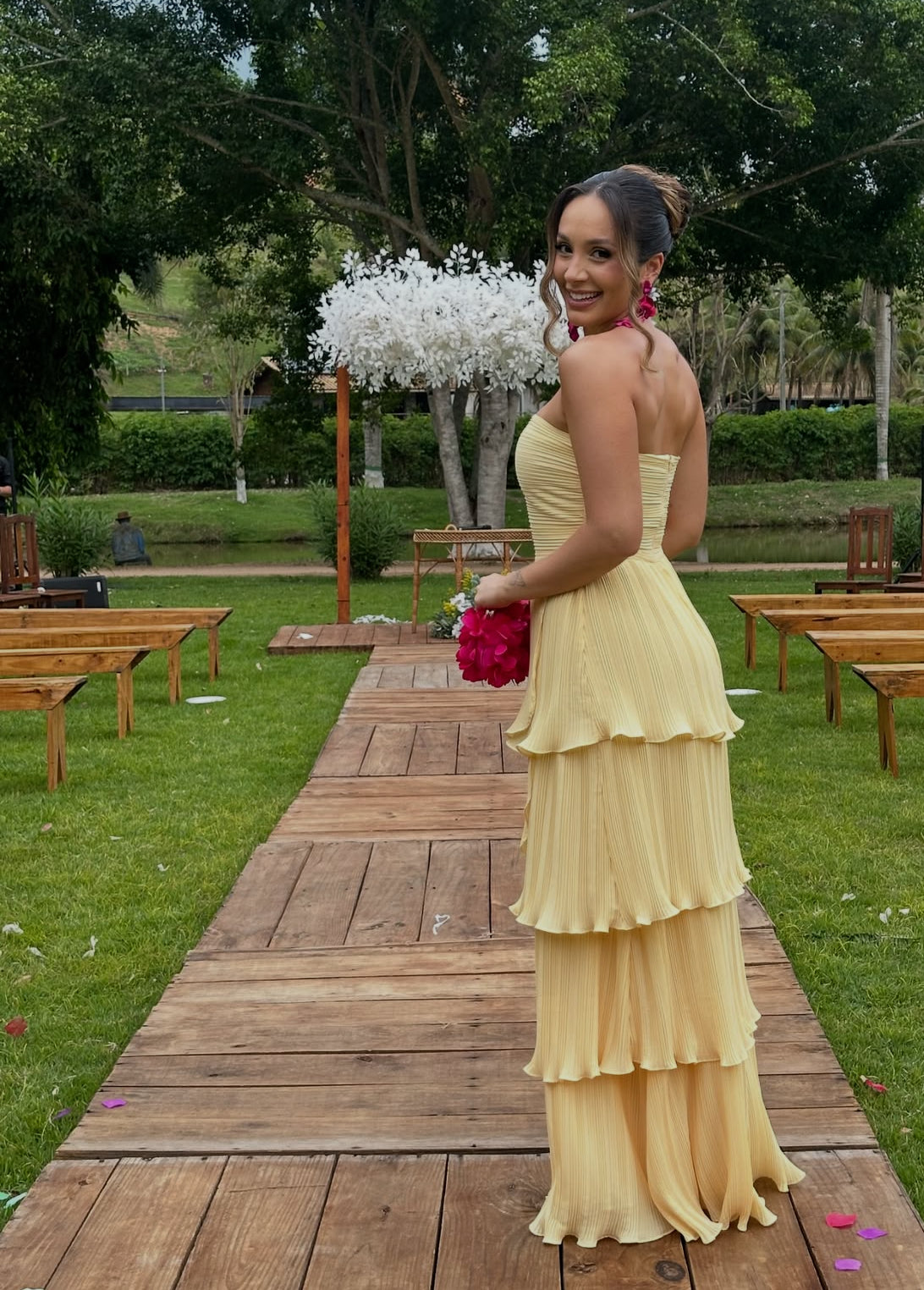 Rosa Etuikleid, lang, mit Seitenschlitz, Satin, formelles Kleid J8820