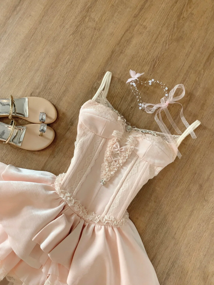 A Line Pink Sweet Birthday Dress Short Party Dress J9345