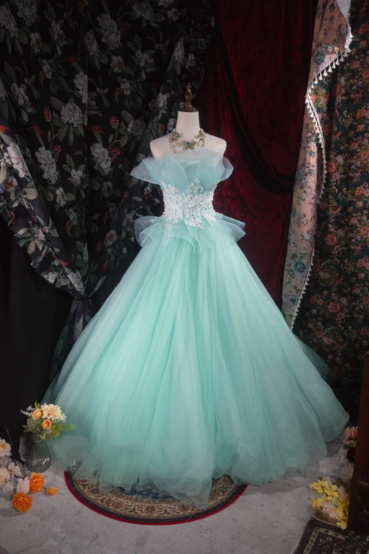 A Line Tulle Formal Prom Dress With Applique Cute Evening Dress J9347