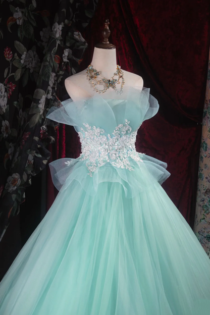 A Line Tulle Formal Prom Dress With Applique Cute Evening Dress J9347