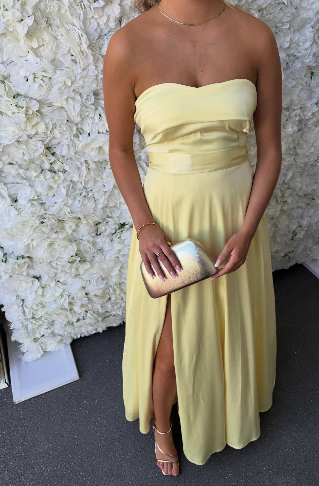 Rosa Etuikleid, lang, mit Seitenschlitz, Satin, formelles Kleid J8820