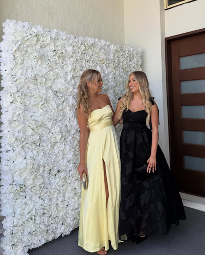 Rosa Etuikleid, lang, mit Seitenschlitz, Satin, formelles Kleid J8820