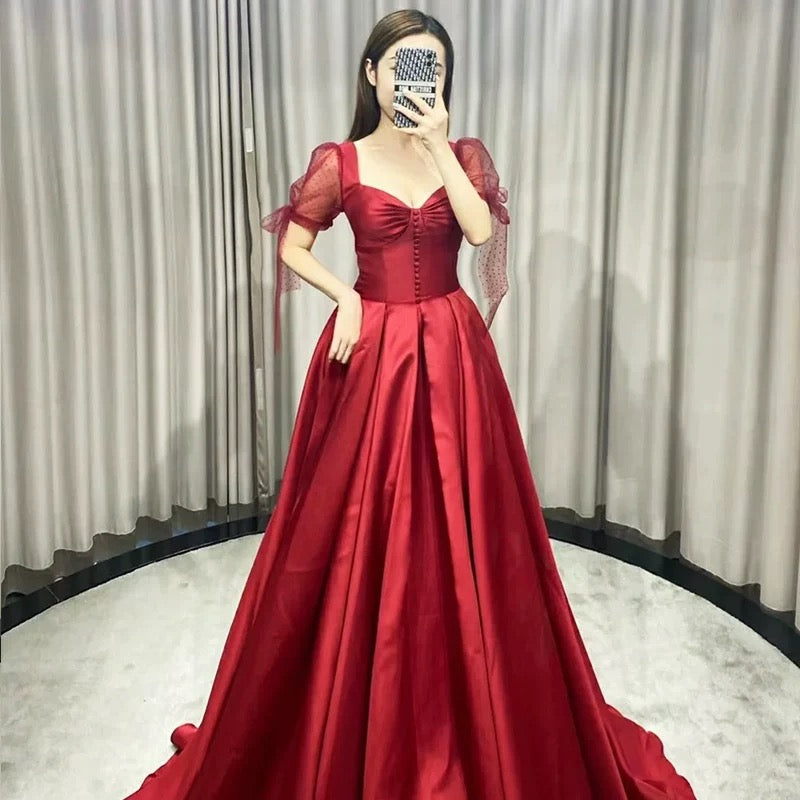 Rosa Etuikleid, lang, mit Seitenschlitz, Satin, formelles Kleid J8820