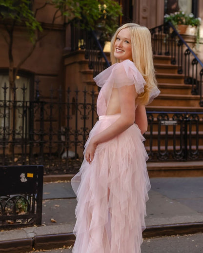 Rosa Etuikleid, lang, mit Seitenschlitz, Satin, formelles Kleid J8820