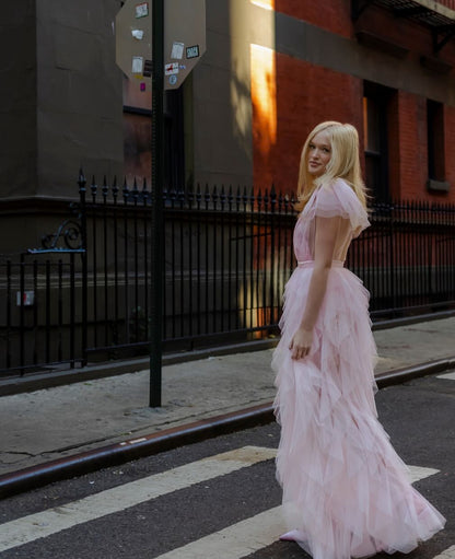 Rosa Etuikleid, lang, mit Seitenschlitz, Satin, formelles Kleid J8820