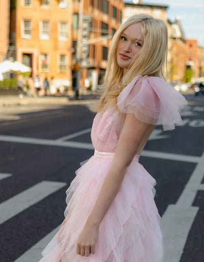 Rosa Etuikleid, lang, mit Seitenschlitz, Satin, formelles Kleid J8820