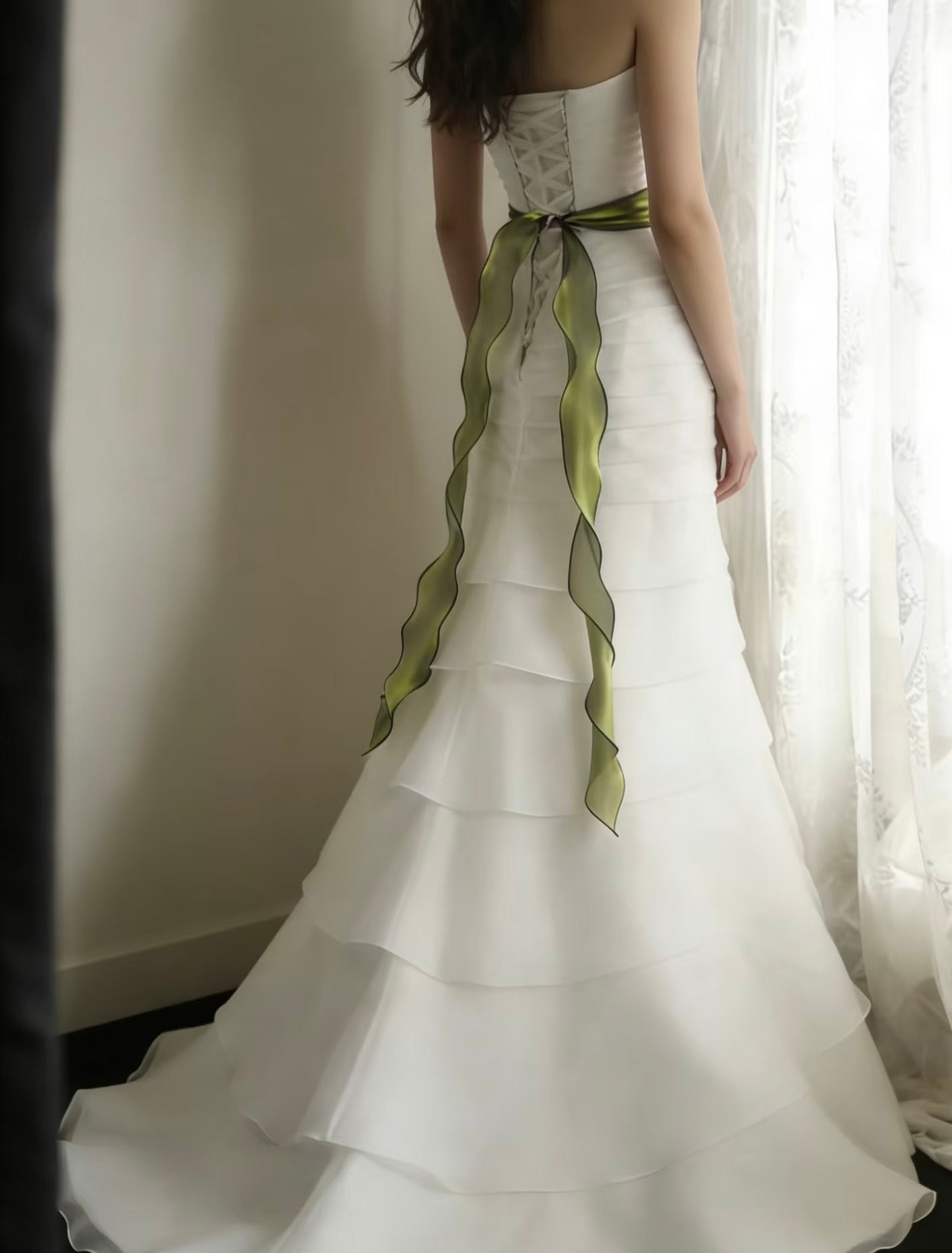 Strapless White Layered Wedding Dress Elegant Bridal Gown J9359