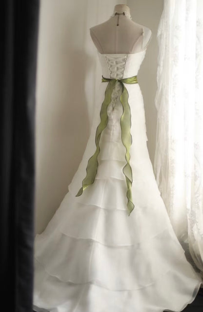 Strapless White Layered Wedding Dress Elegant Bridal Gown J9359