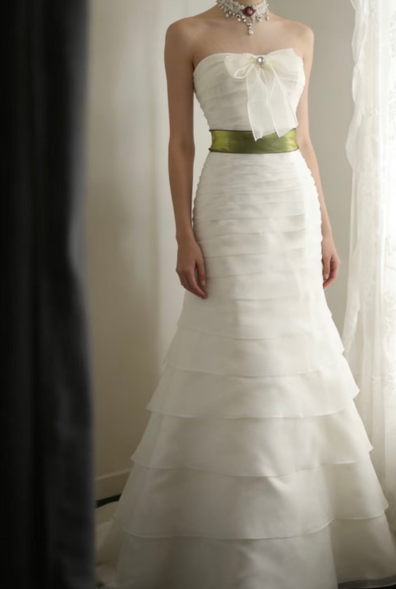 Strapless White Layered Wedding Dress Elegant Bridal Gown J9359