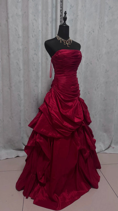 Strapless Red Formal Party Dress Satin Evening Dress Party Gowns J9360