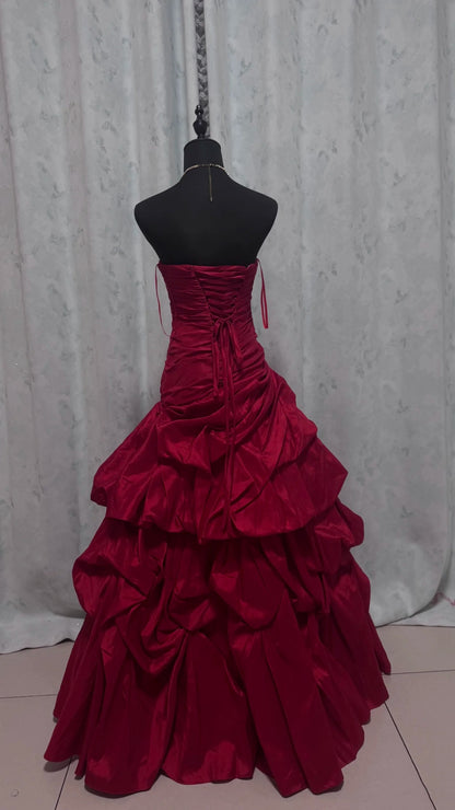 Strapless Red Formal Party Dress Satin Evening Dress Party Gowns J9360