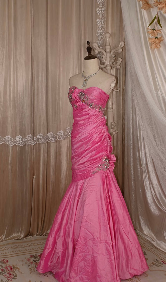 Hot Pink Mermaid Prom Dress Satin Evening Gown Formal Dress J9363