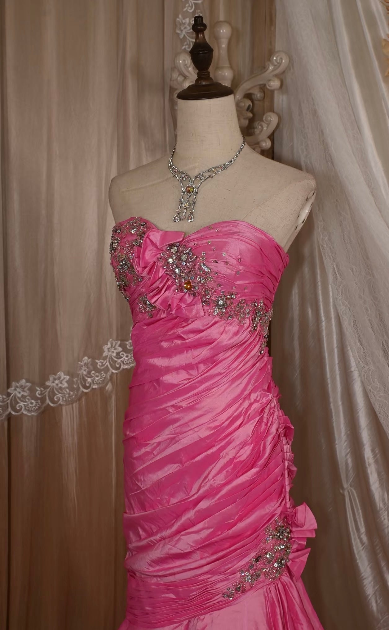 Hot Pink Mermaid Prom Dress Satin Evening Gown Formal Dress J9363