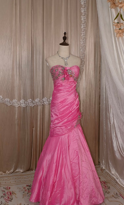 Hot Pink Mermaid Prom Dress Satin Evening Gown Formal Dress J9363