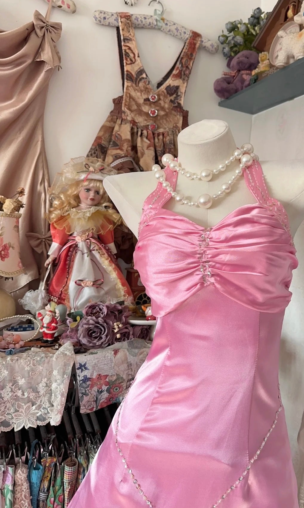 Halter Satin Pink Short Dress Cute Birthday Party Dress J9368
