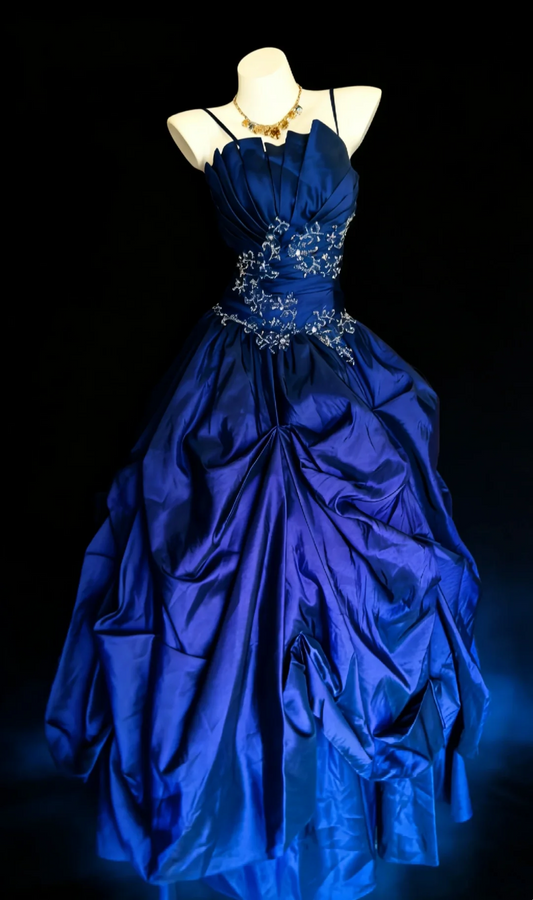 Strapless Royal Blue Prom Dress Beaded Vintage Birthday Dress J9370