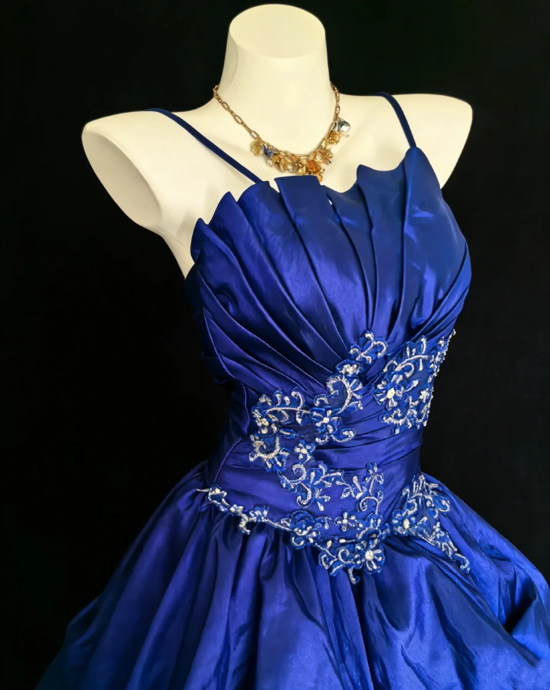 Strapless Royal Blue Prom Dress Beaded Vintage Birthday Dress J9370