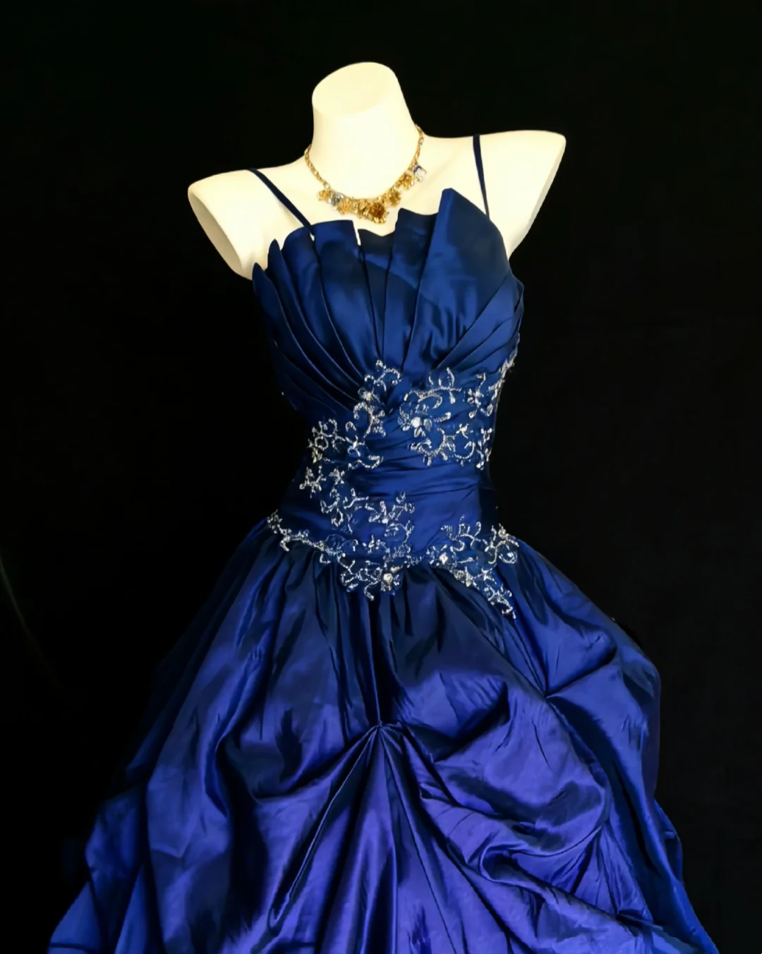 Strapless Royal Blue Prom Dress Beaded Vintage Birthday Dress J9370