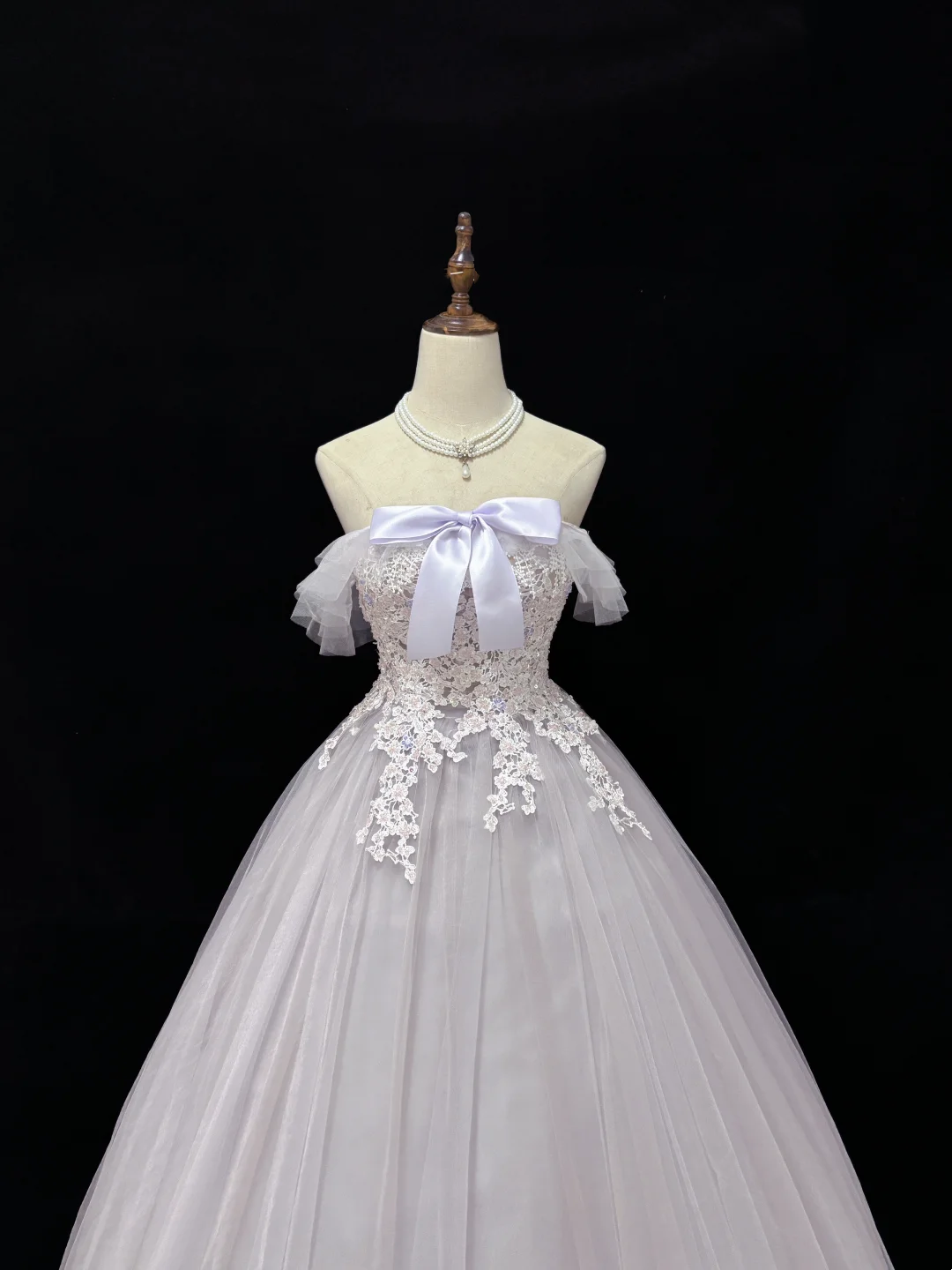 Robe de bal en tulle à épaules dénudées avec applications, robe de soirée formelle J9375