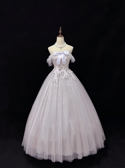 Robe de bal en tulle à épaules dénudées avec applications, robe de soirée formelle J9375