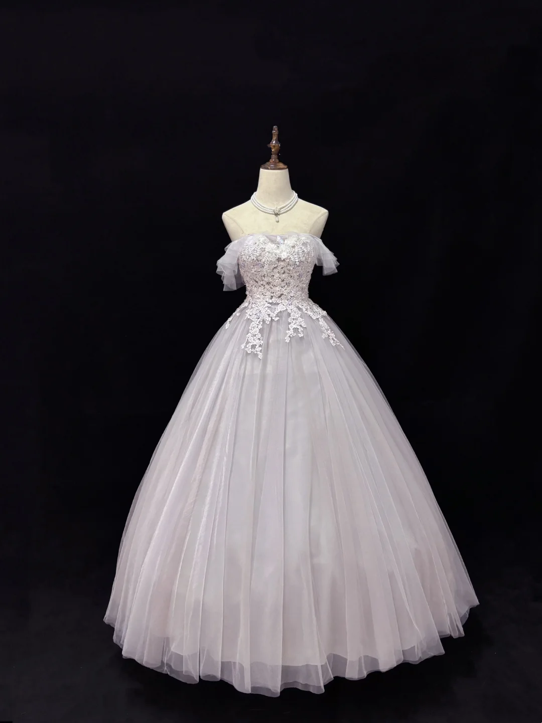 Robe de bal en tulle à épaules dénudées avec applications, robe de soirée formelle J9375