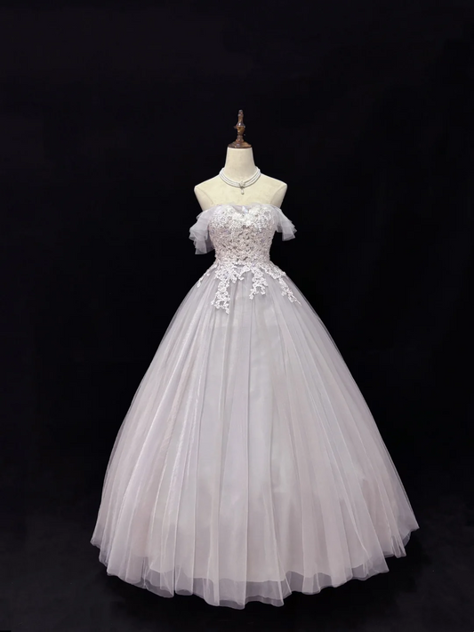 Trägerloses silbernes Vintage-Abendkleid, A-Linie, Geburtstagskleid J9370