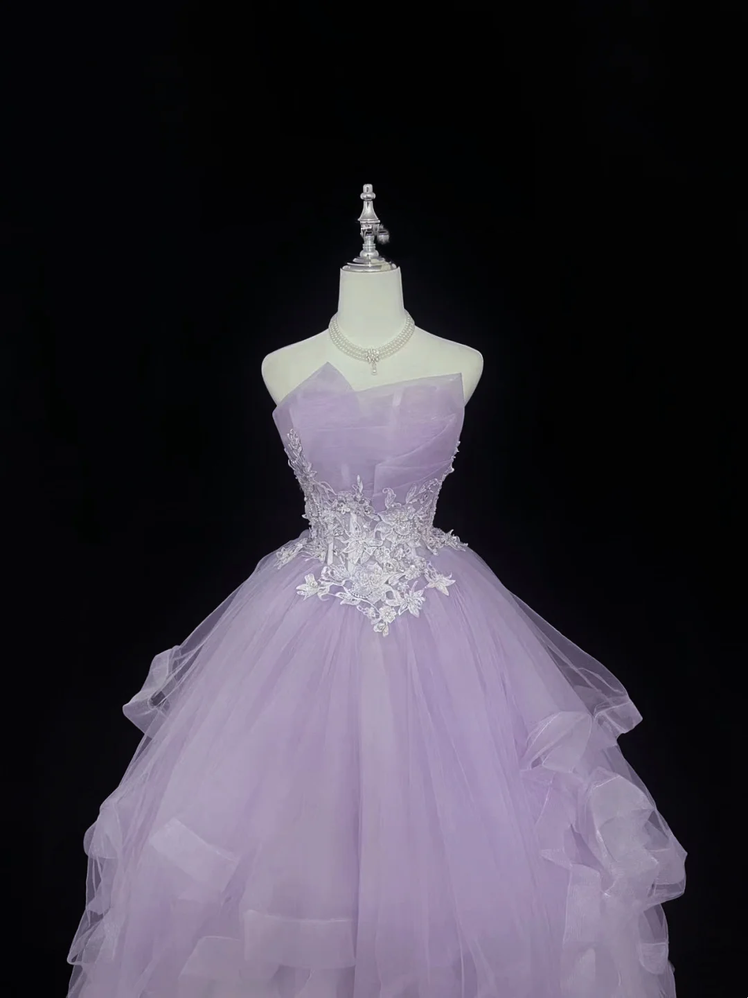 Trägerloses silbernes Vintage-Abendkleid, A-Linie, Geburtstagskleid J9370