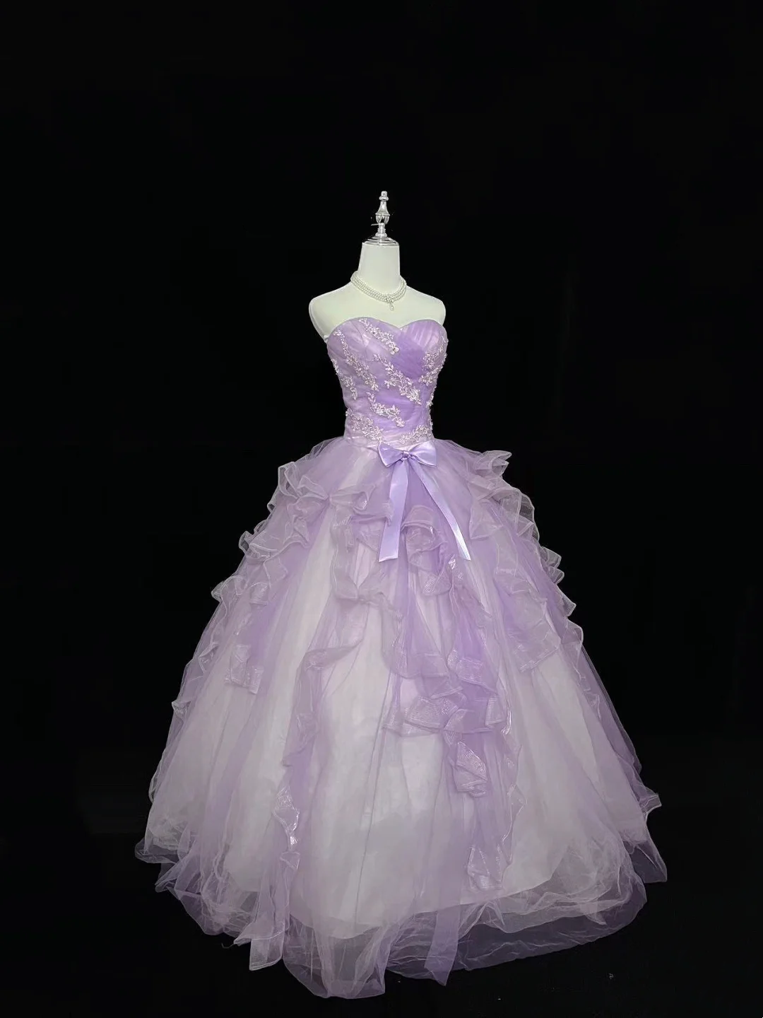 Trägerloses silbernes Vintage-Abendkleid, A-Linie, Geburtstagskleid J9370