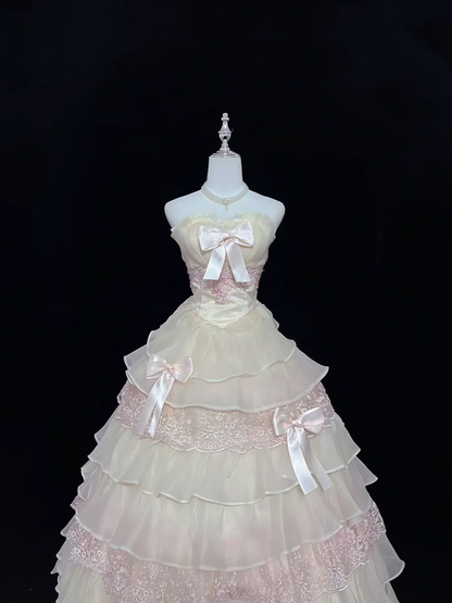 Robe de quinceañera rose à volants et à plusieurs épaisseurs, adorable robe de princesse J9379